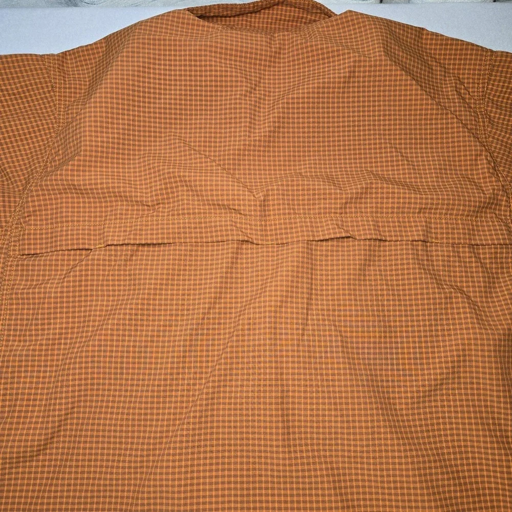 The North Face Hiking Camp Shirt Men's L Orange Plaid Button Up‎ Outdoor EUC